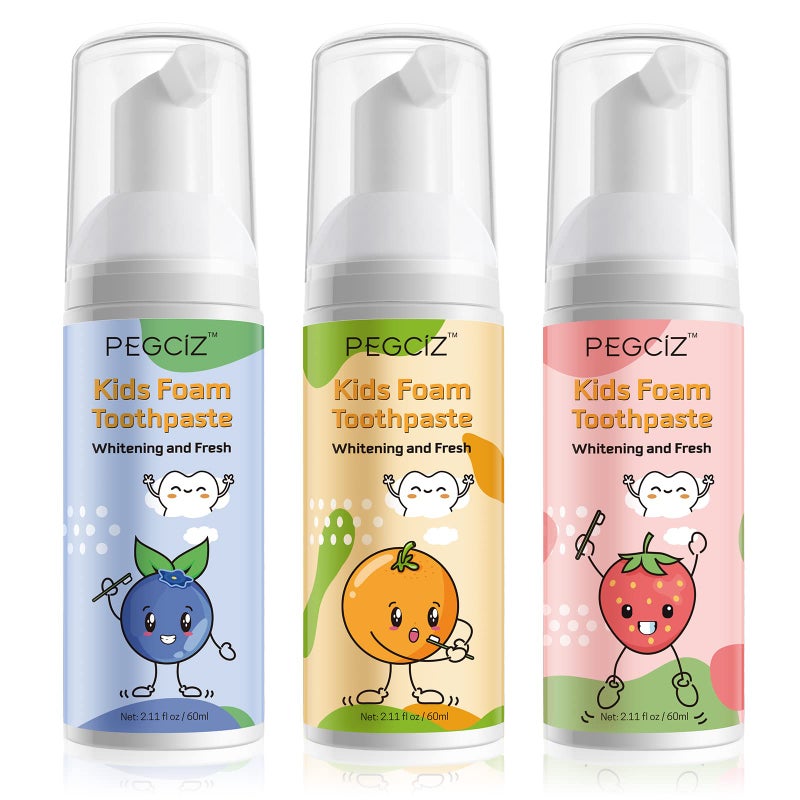 Foam Toothpaste Kids with Fruit Flavor Toddler Toothpaste with Low Fluoride for U Shaped Toothbrush Foaming Toothpaste and Mouthwash for Dental Care for Children BlueberryStrawberryOrange